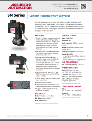 ASSURED SM CATALOG SM SERIES: COMPACT MOTORIZED ON/OFF BALL VALVES